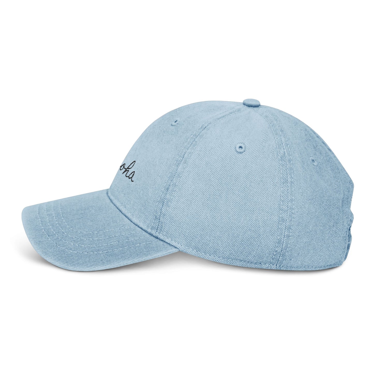 Embroidered Denim Hat: Live Aloha
