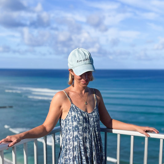 Embroidered Denim Hat: Live Aloha