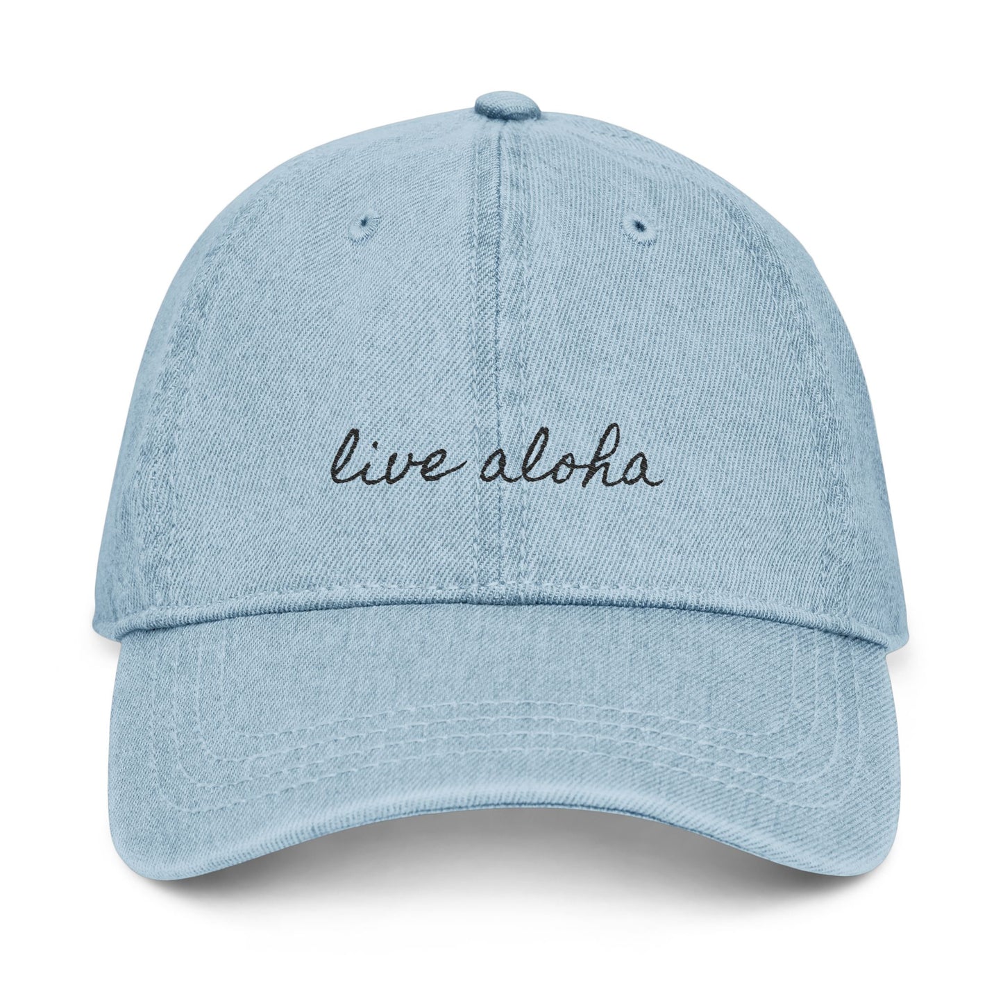 Embroidered Denim Hat: Live Aloha