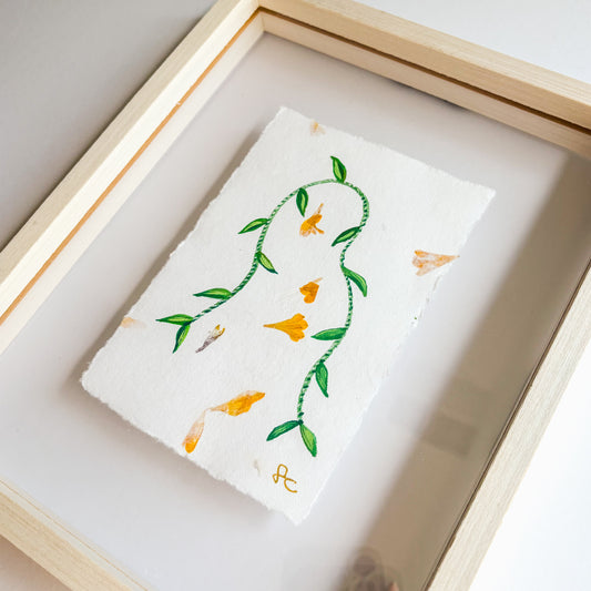 "Tropical Blooms 3" Original Gouache Sketch on Paper - framed