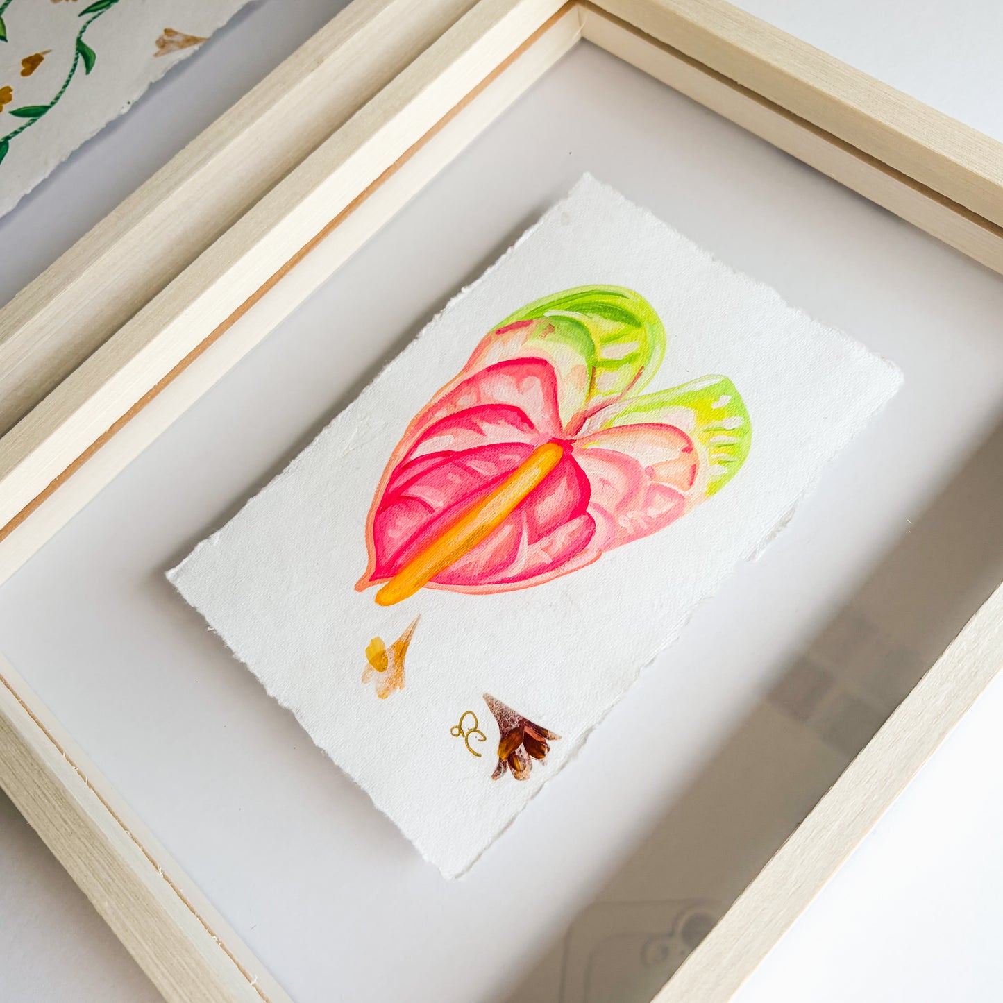 "Tropical Blooms 2" Original Gouache Sketch on Paper - framed